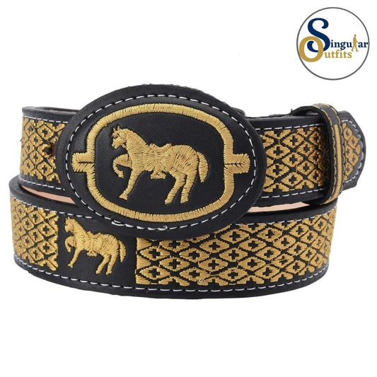 Cinto charro bordado de piel para hombre SO-TM13153 embroidered charro leather belt for men