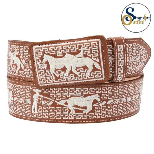 Cinto charro bordado de piel para hombre SO-TM13174 embroidered charro leather belt for men