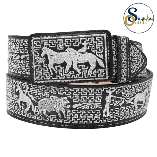 Cinto charro bordado de piel para hombre SO-TM13187 embroidered charro leather belt for men