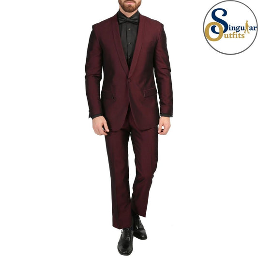 DAXSON Slim Fit 3 Piece Tuxedo Burgundy Shawl Lapel Singular Outfits Esmoquin Solapa Chal Front