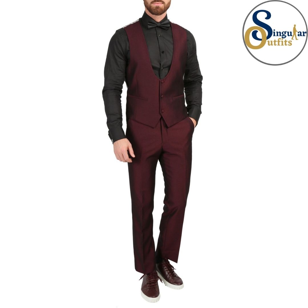 DAXSON Slim Fit 3 Piece Tuxedo Burgundy Shawl Lapel Singular Outfits Esmoquin Solapa Chal Vest
