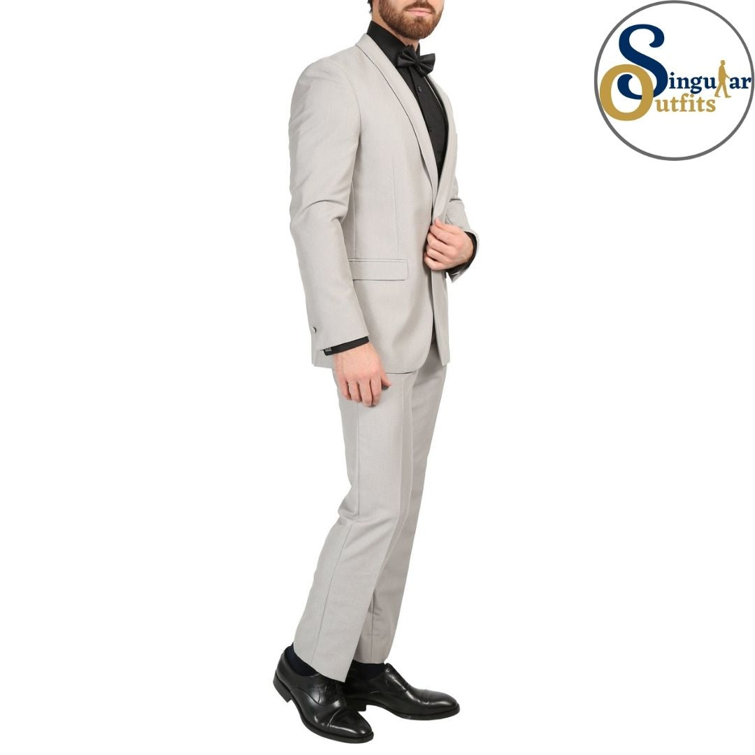 DAXSON Slim Fit 3 Piece Tuxedo Gray Shawl Lapel Singular Outfits Esmoquin Solapa Chal Side