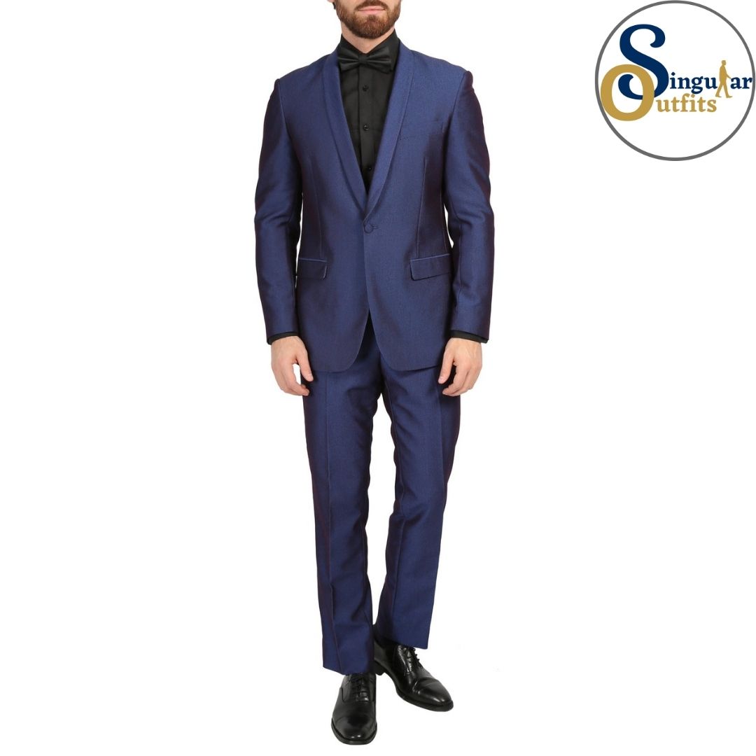 DAXSON Slim Fit 3 Piece Tuxedo Navy Shawl Lapel Singular Outfits Esmoquin Solapa Chal Front