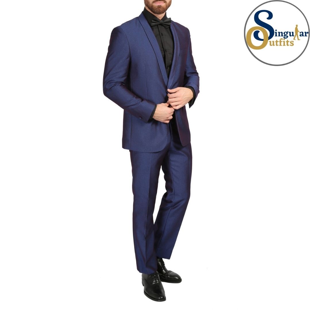 DAXSON Slim Fit 3 Piece Tuxedo Navy Shawl Lapel Singular Outfits Esmoquin Solapa Chal Side
