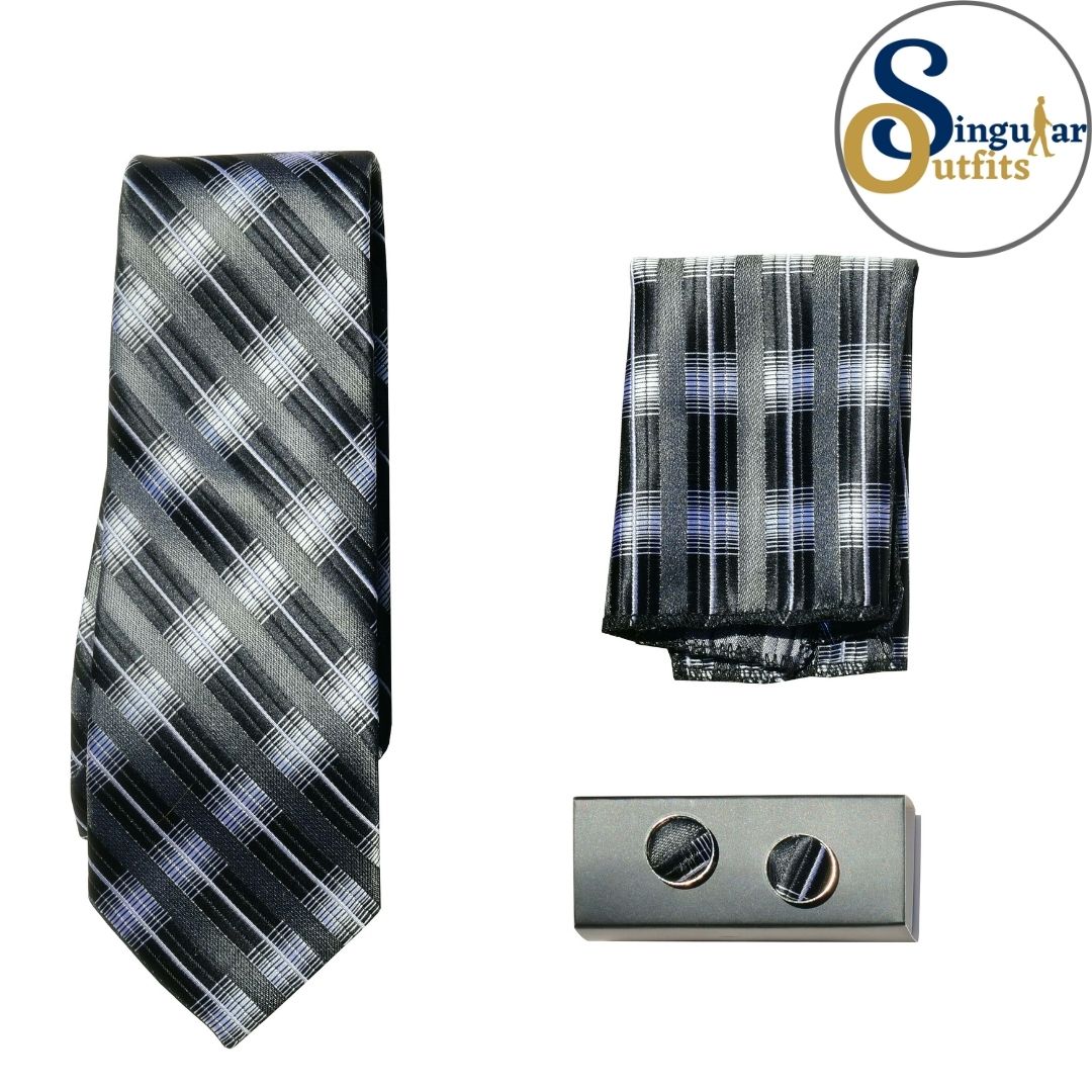 Formal Dress Necktie Box Set OR-0016 Singular Outfits Corbata Pañuelo y Gemelos de Hombre