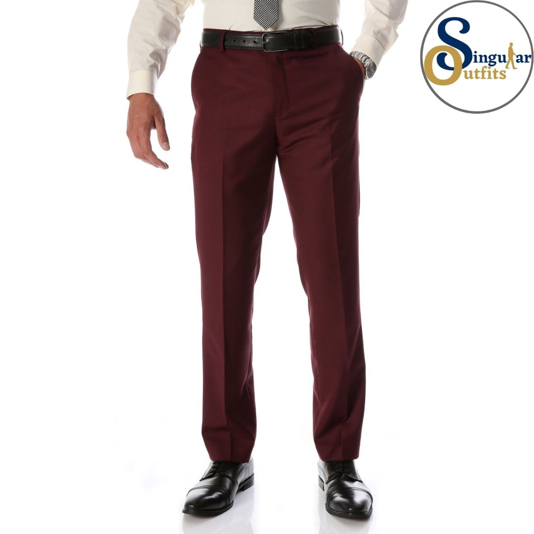 HALO Slim Fit Flat Front Formal Dress Pants Burgundy Singular Outfits Pantalones Formales de Vestir 