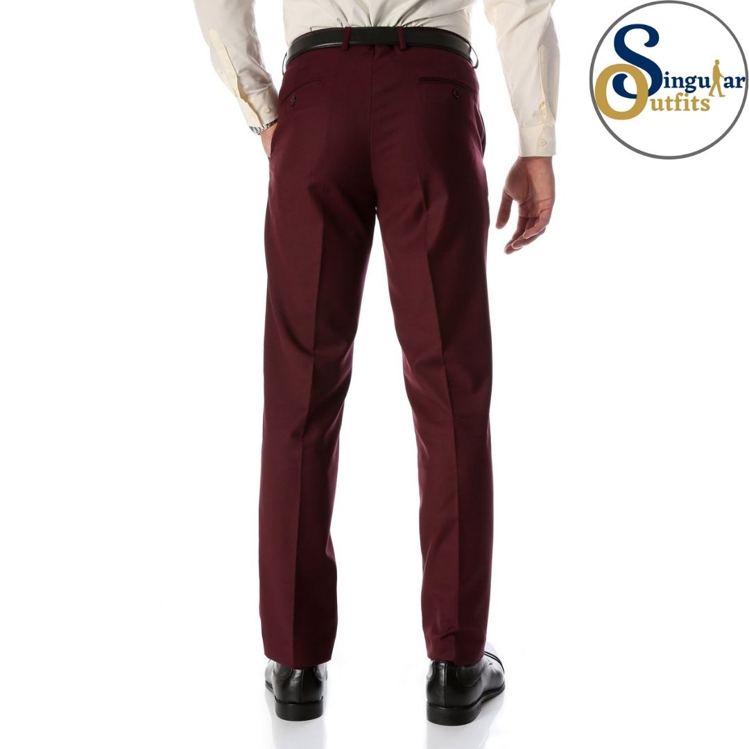 HALO Slim Fit Flat Front Formal Dress Pants Burgundy Singular Outfits Pantalones Formales de Vestir Back 
