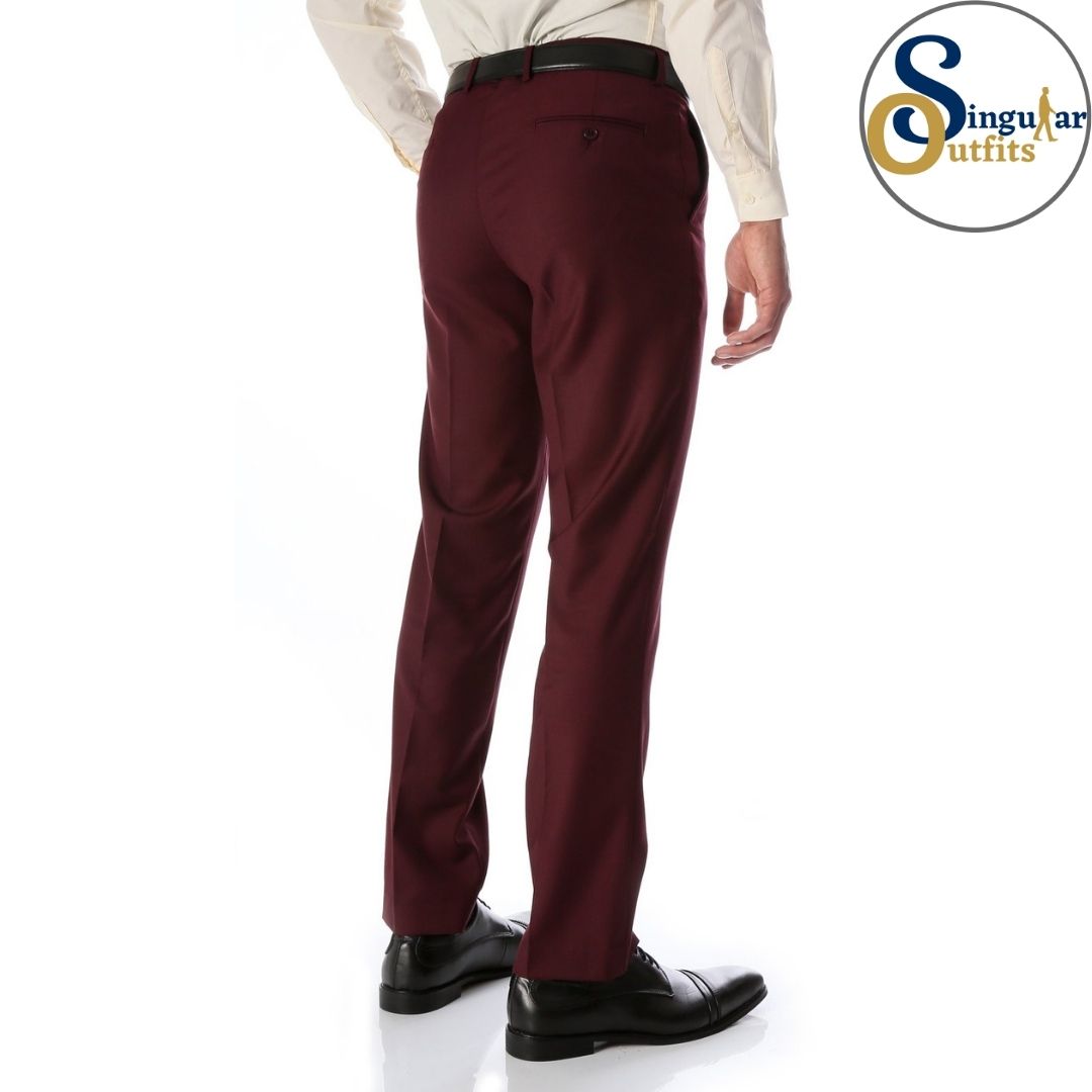 HALO Slim Fit Flat Front Formal Dress Pants Burgundy Singular Outfits Pantalones Formales de Vestir Back Side 