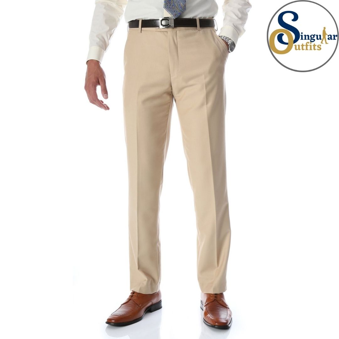 HALO Slim Fit Flat Front Formal Dress Pants Tan Singular Outfits Pantalones Formales de Vestir 