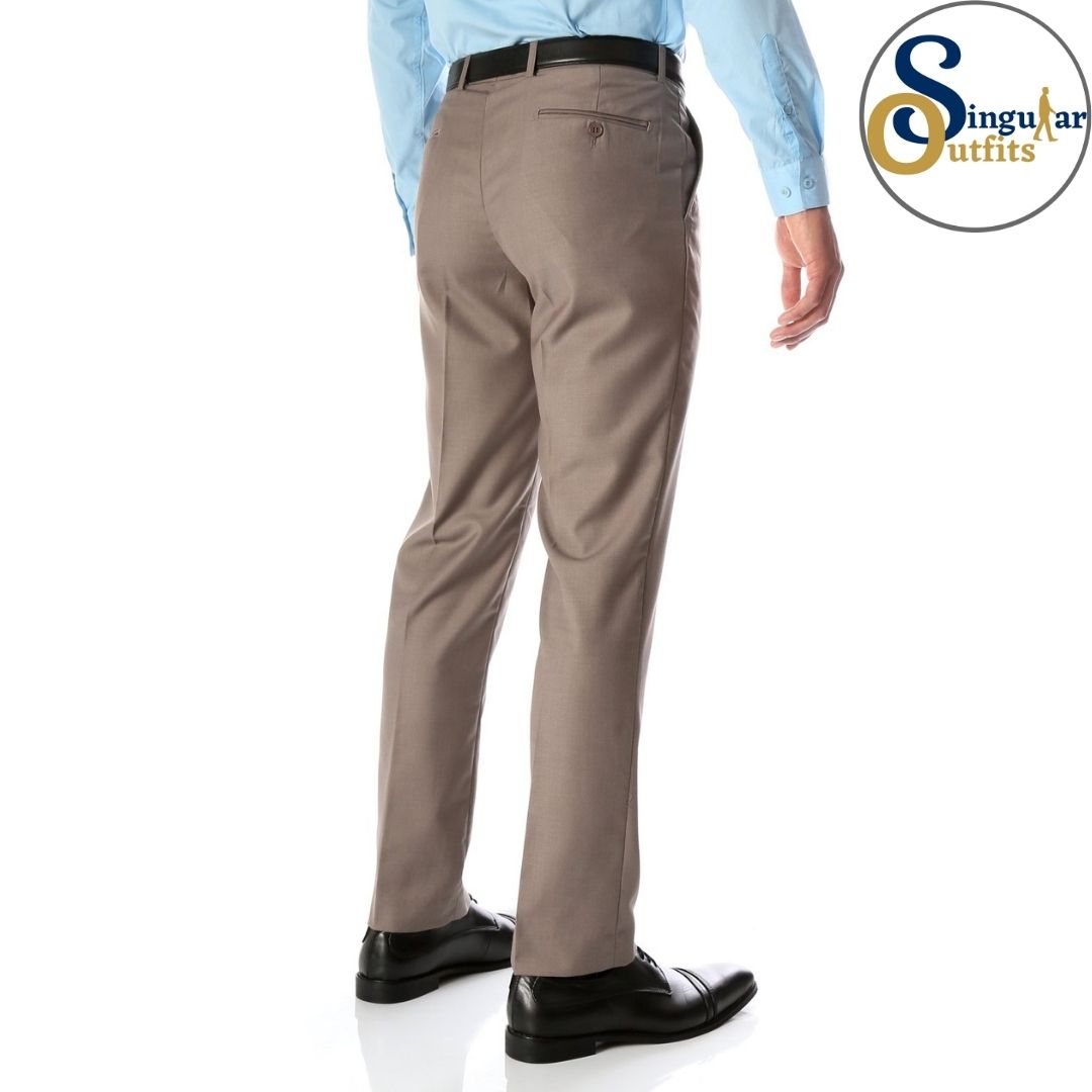 HALO Slim Fit Flat Front Formal Dress Pants Taupe Singular Outfits Pantalones Formales de Vestir Back Side 