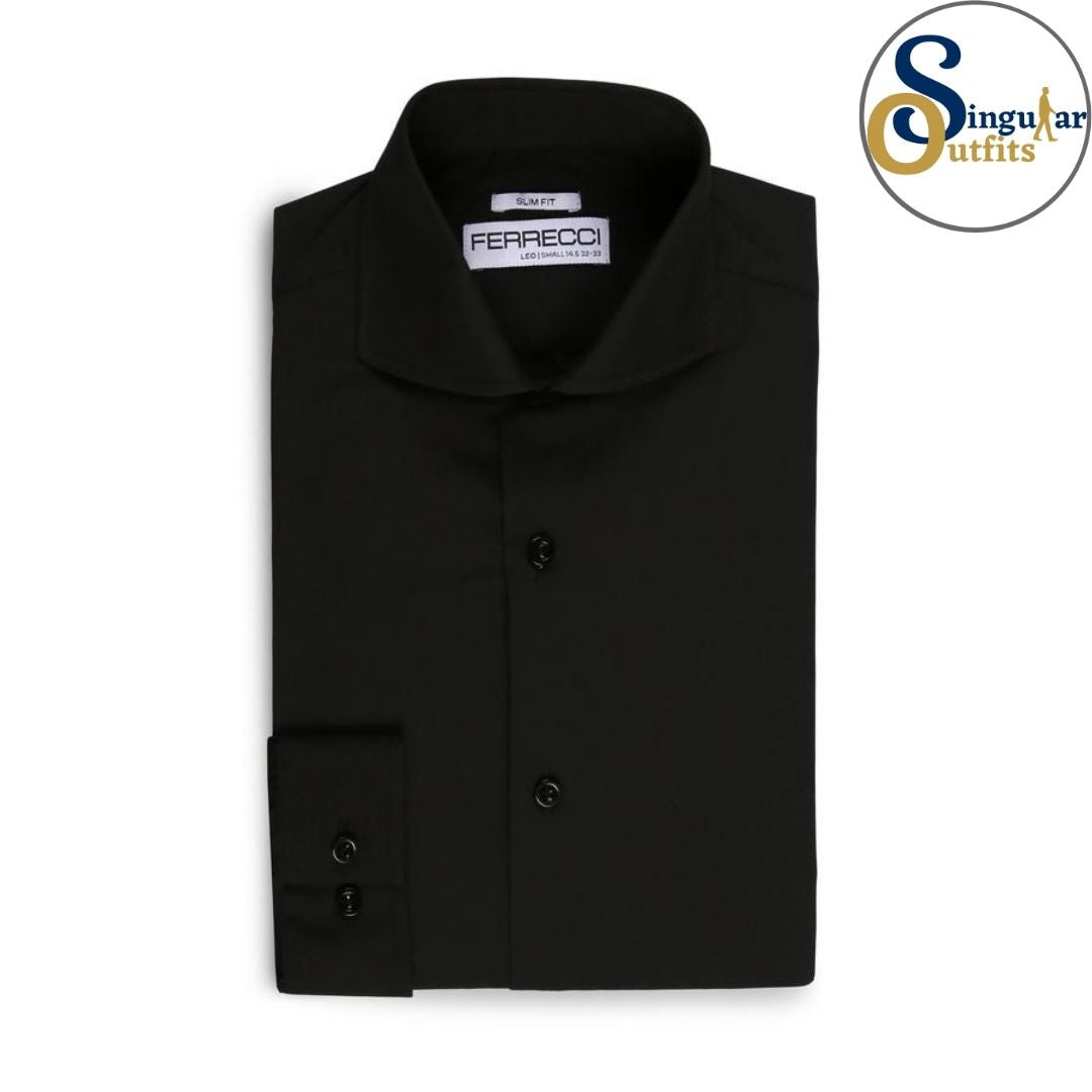 LEO Slim Fit Button Up Formal Dress Shirt Black Singular Outfits Camisa Formal de Vestir 