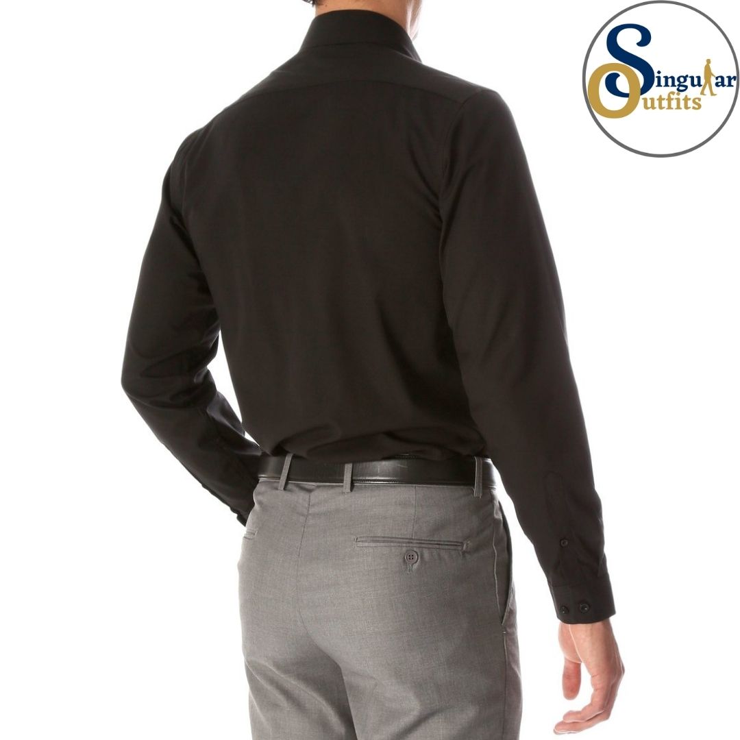 LEO Slim Fit Button Up Formal Dress Shirt Black Singular Outfits Camisa Formal de Vestir Back Side