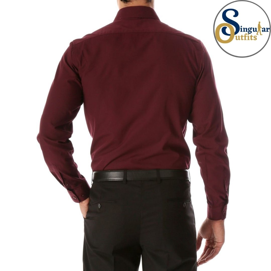 LEO Slim Fit Button Up Formal Dress Shirt Burgundy Singular Outfits Camisa Formal de Vestir Back