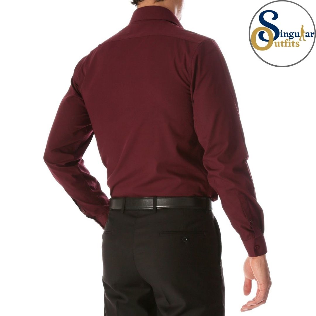 LEO Slim Fit Button Up Formal Dress Shirt Burgundy Singular Outfits Camisa Formal de Vestir Back Side
