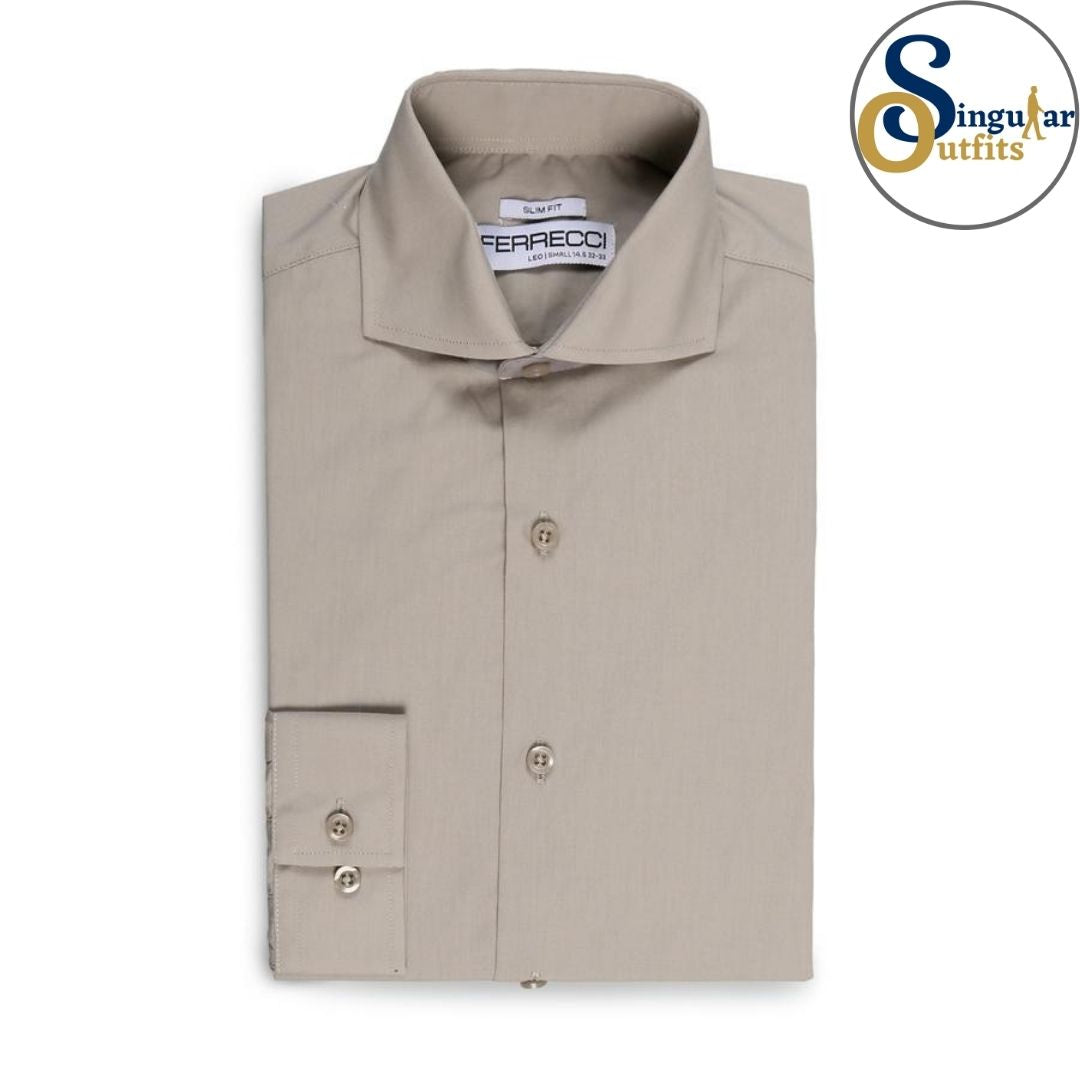 LEO Slim Fit Button Up Formal Dress Shirt Gray Singular Outfits Camisa Formal de Vestir 