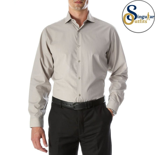 LEO Slim Fit Button Up Formal Dress Shirt Gray Singular Outfits Camisa Formal de Vestir Front 