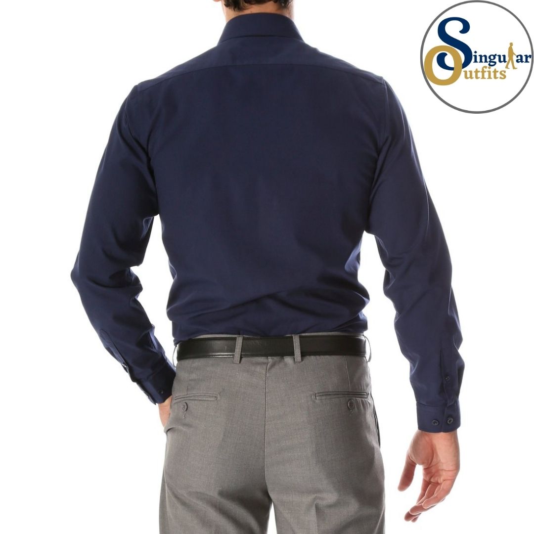 LEO Slim Fit Button Up Formal Dress Shirt Navy Singular Outfits Camisa Formal de Vestir Back