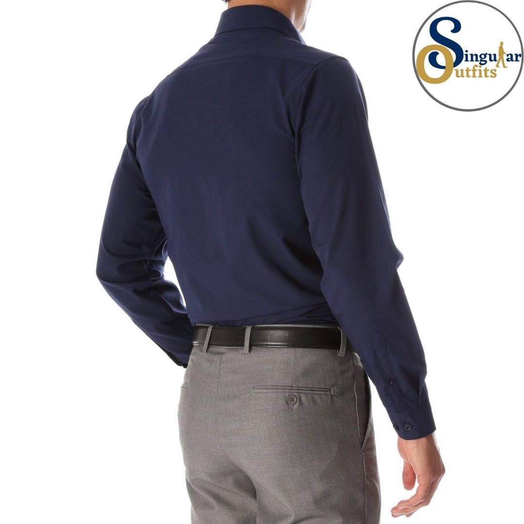 LEO Slim Fit Button Up Formal Dress Shirt Navy Singular Outfits Camisa Formal de Vestir Back Side