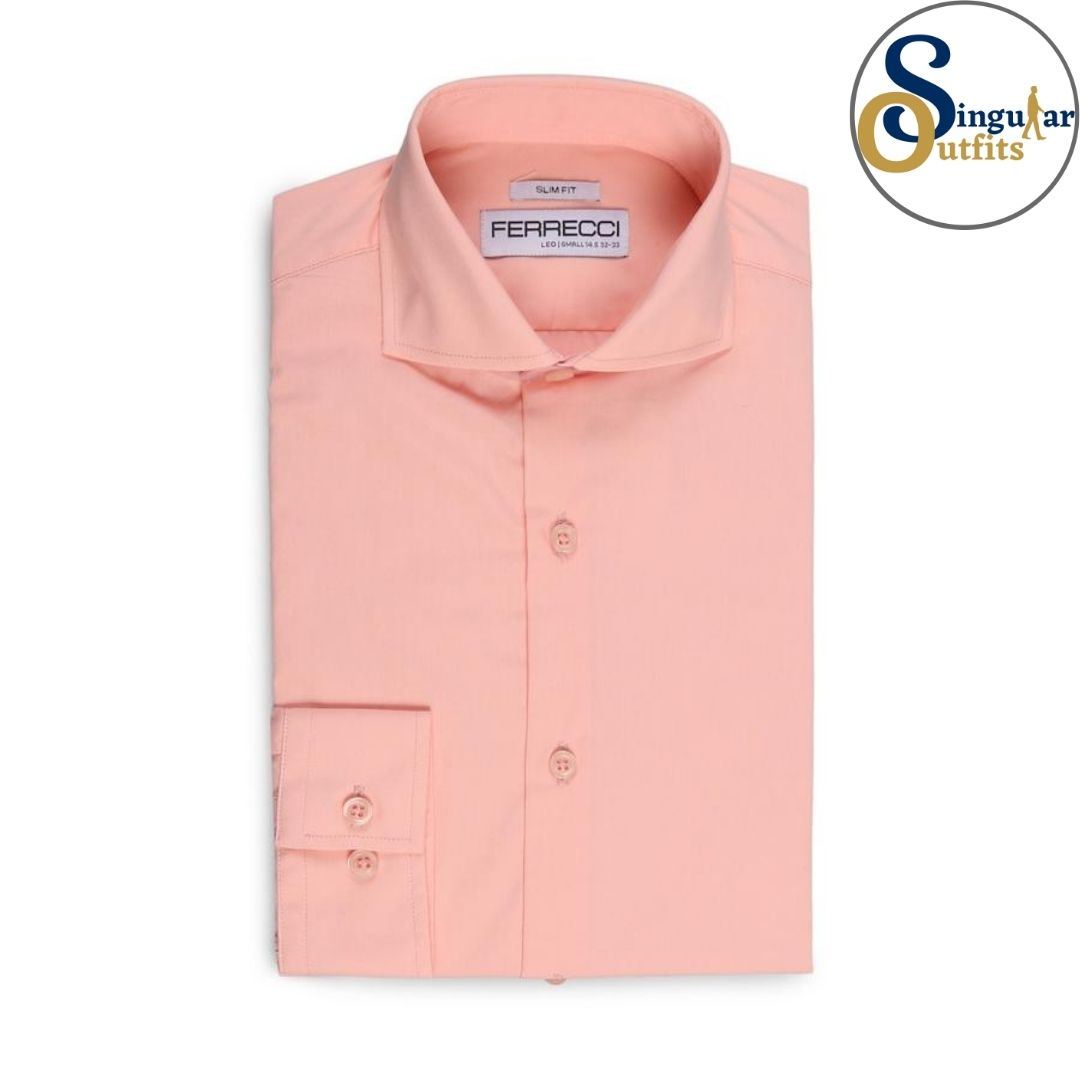 LEO Slim Fit Button Up Formal Dress Shirt Pink Singular Outfits Camisa Formal de Vestir 