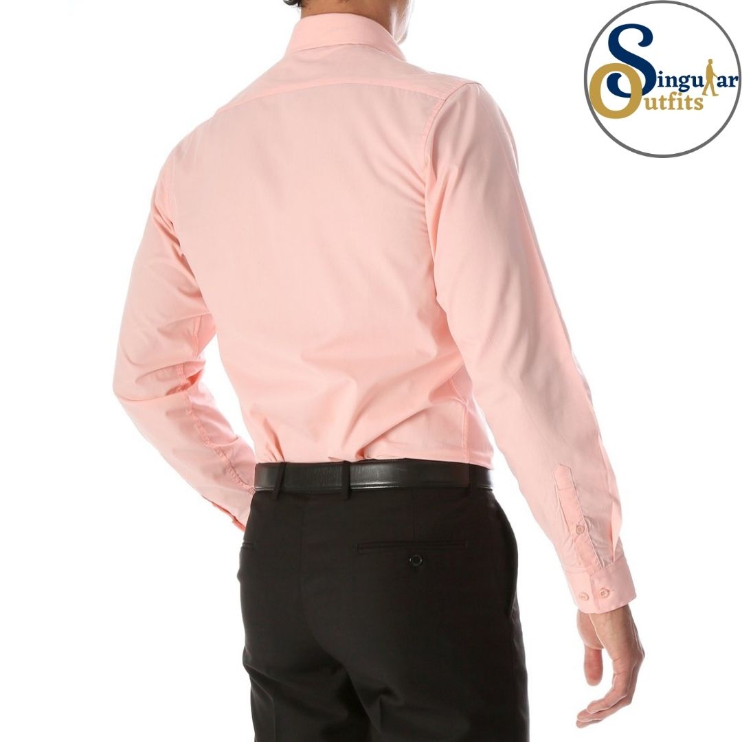 LEO Slim Fit Button Up Formal Dress Shirt Pink Singular Outfits Camisa Formal de Vestir Back Side
