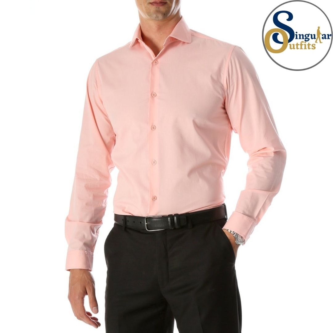 LEO Slim Fit Button Up Formal Dress Shirt Pink Singular Outfits Camisa Formal de Vestir Front 