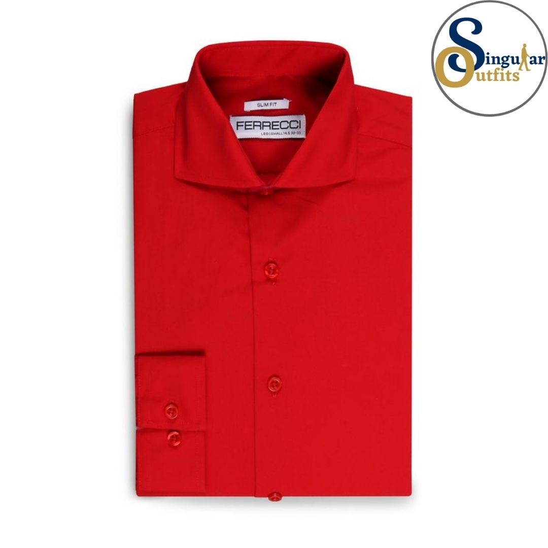 LEO Slim Fit Button Up Formal Dress Shirt Red Singular Outfits Camisa Formal de Vestir 