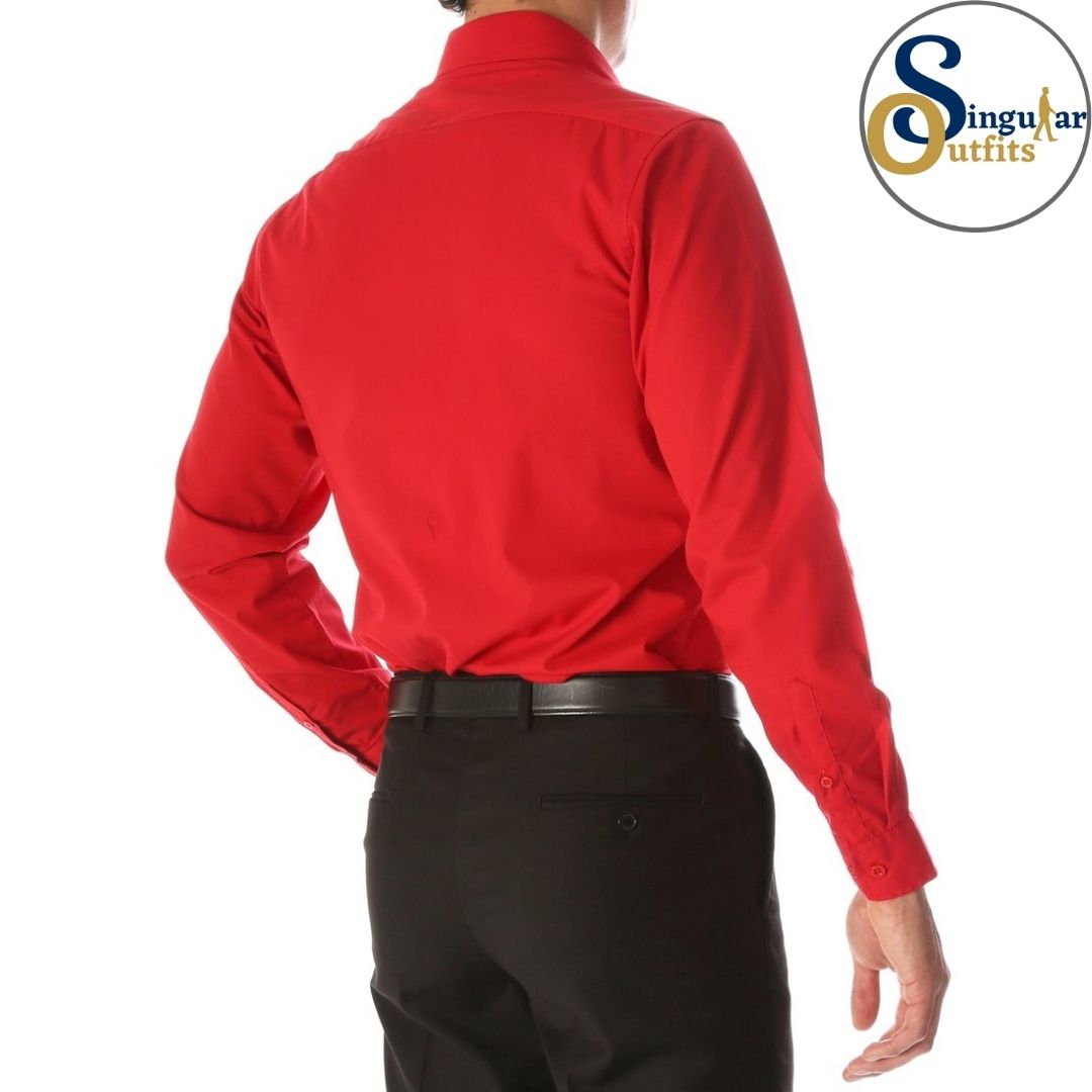 LEO Slim Fit Button Up Formal Dress Shirt Red Singular Outfits Camisa Formal de Vestir Back Side