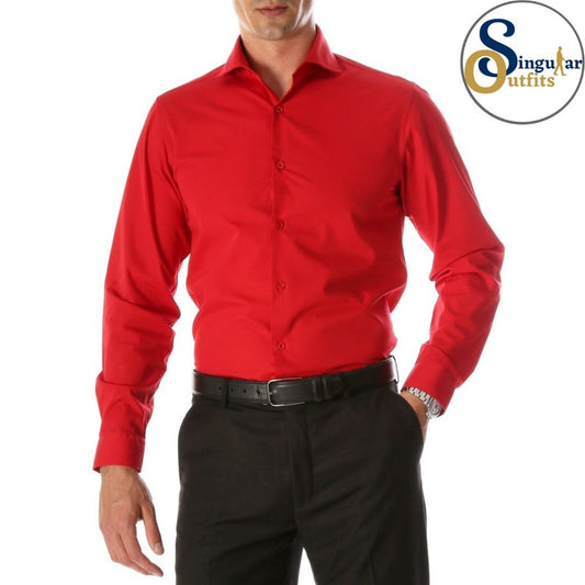 LEO Slim Fit Button Up Formal Dress Shirt Red Singular Outfits Camisa Formal de Vestir Front 