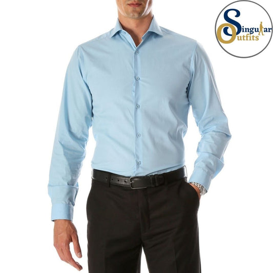 LEO Slim Fit Button Up Formal Dress Shirt Sky Blue Singular Outfits Camisa Formal de Vestir Front 