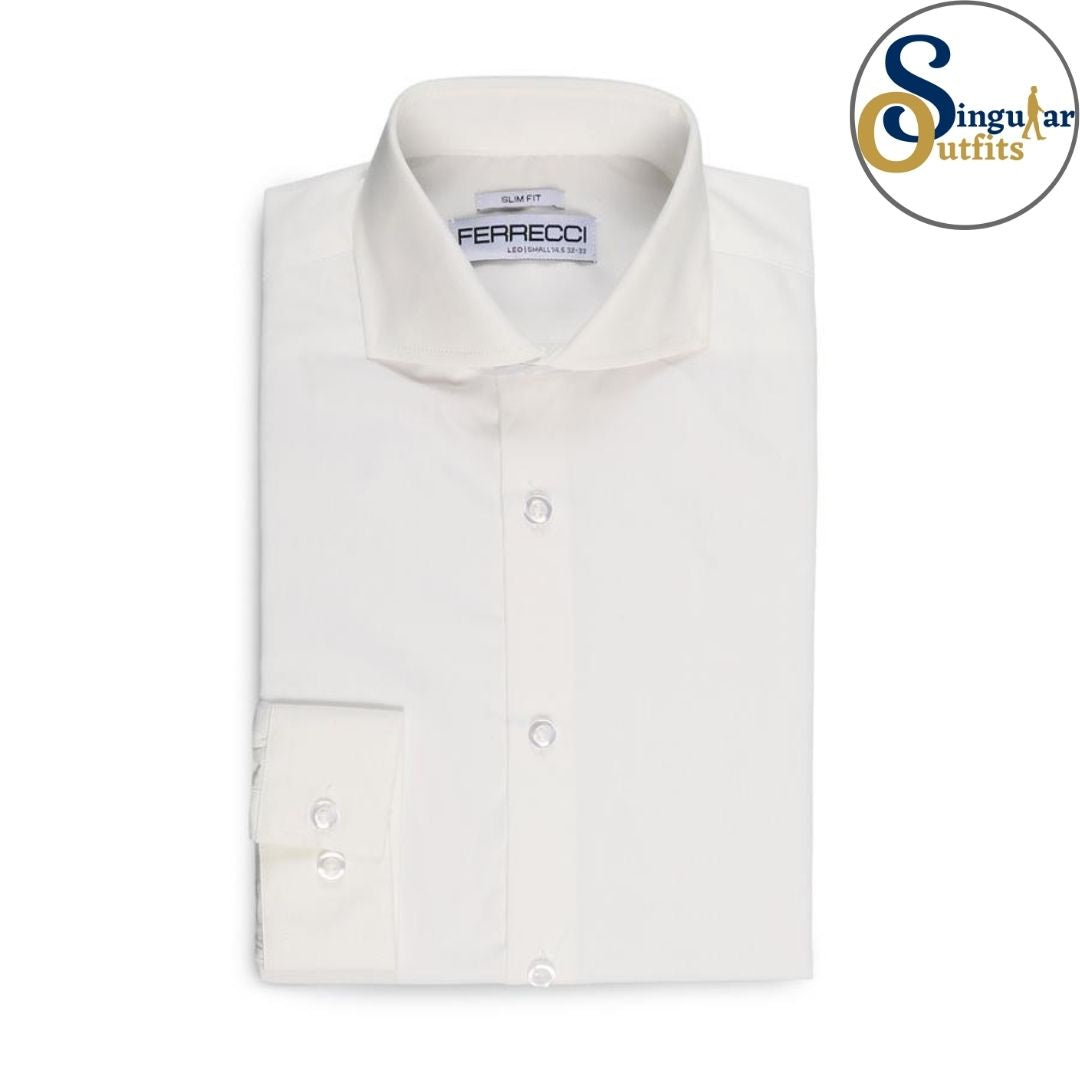 LEO Slim Fit Button Up Formal Dress Shirt White Singular Outfits Camisa Formal de Vestir 