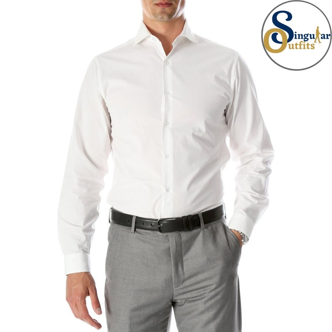 LEO Slim Fit Button Up Formal Dress Shirt White Singular Outfits Camisa Formal de Vestir Front