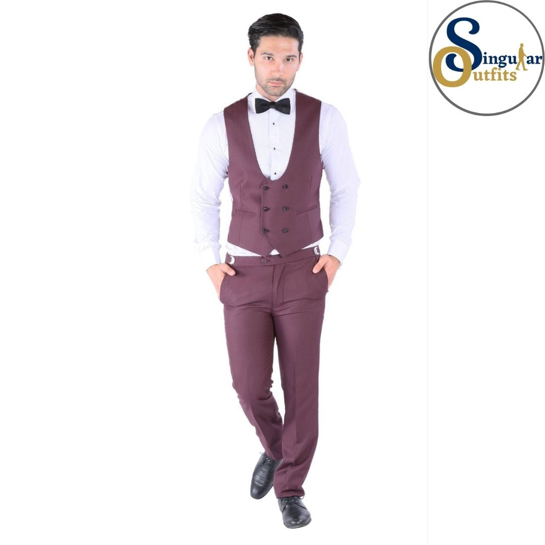 LUNA Slim Fit 3 Piece Tuxedo Burgundy Peak Lapel Singular Outfits Esmoquin Solapa de Pico Vest