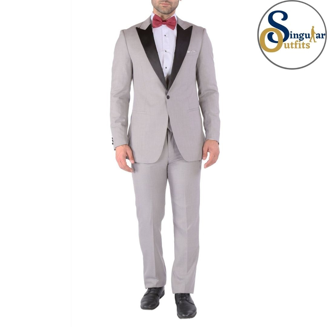 LUNA Slim Fit 3 Piece Tuxedo Gray Peak Lapel Singular Outfits Esmoquin Solapa de Pico Front
