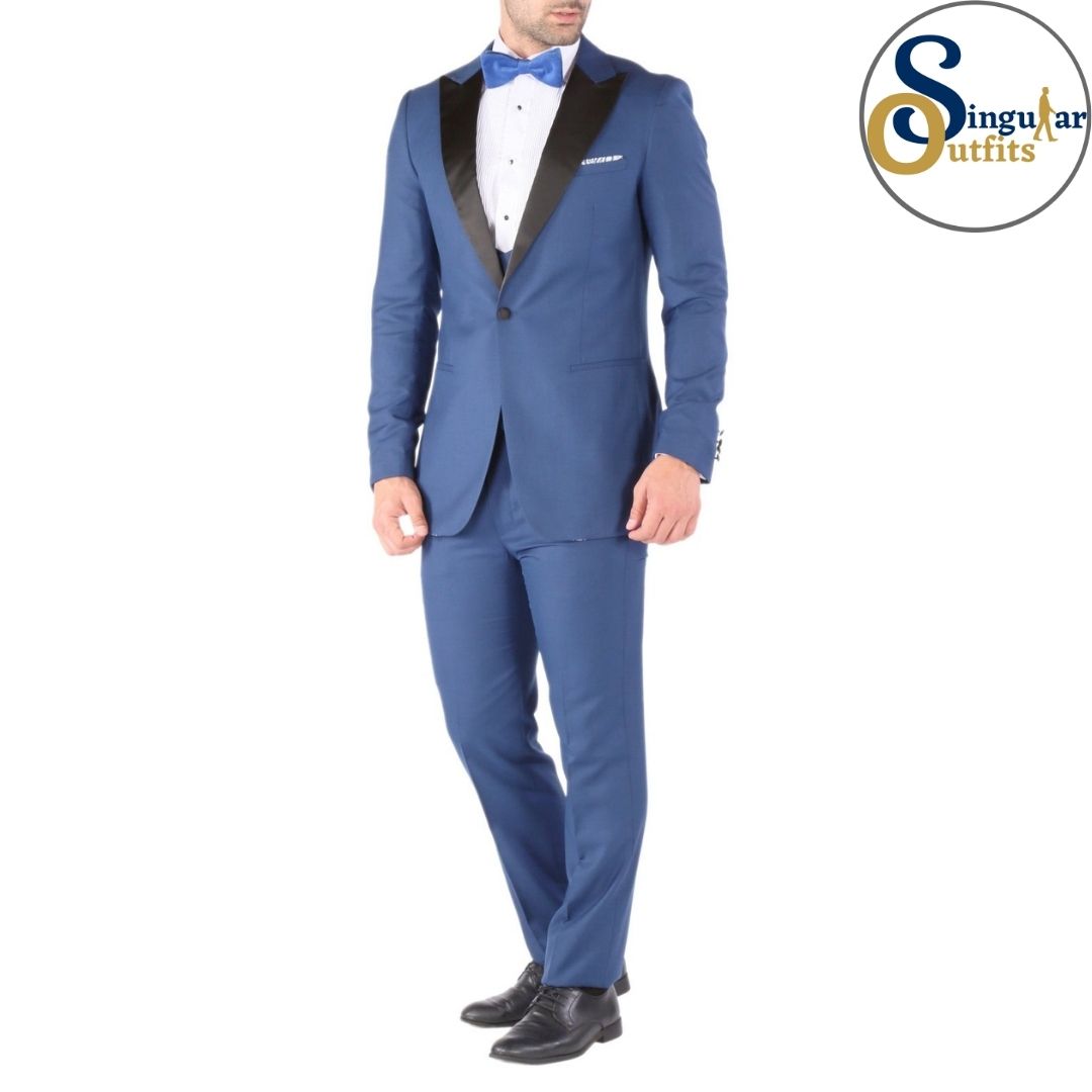 LUNA Slim Fit 3 Piece Tuxedo Indigo Blue Peak Lapel Singular Outfits Esmoquin Solapa de Pico Front