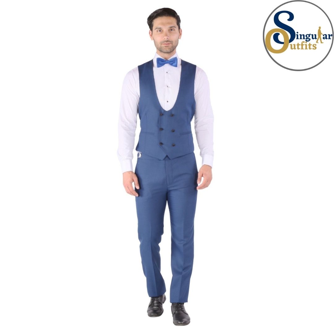 LUNA Slim Fit 3 Piece Tuxedo Indigo Blue Peak Lapel Singular Outfits Esmoquin Solapa de Pico Vest