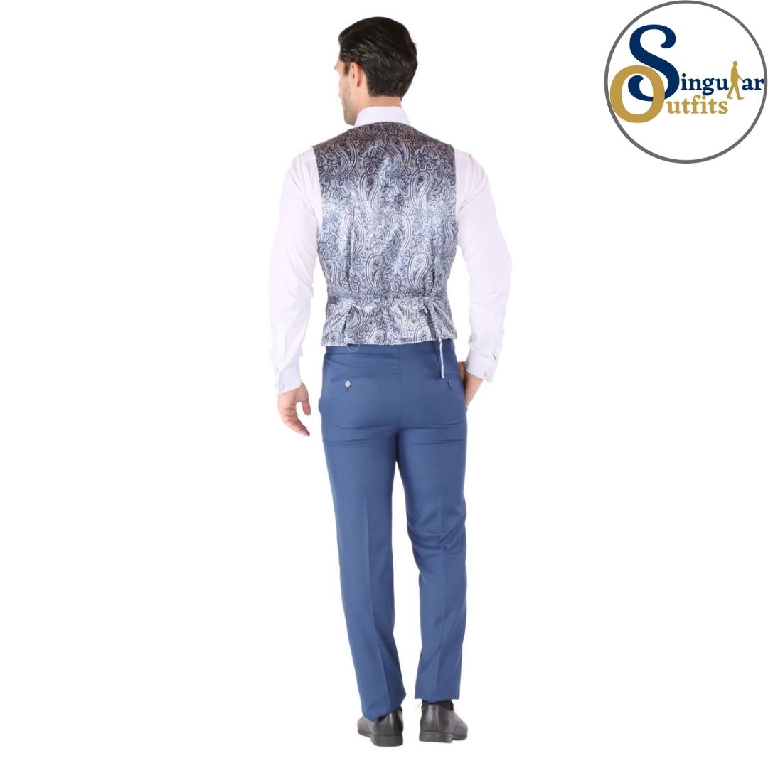LUNA Slim Fit 3 Piece Tuxedo Indigo Blue Peak Lapel Singular Outfits Esmoquin Solapa de Pico Vest Back