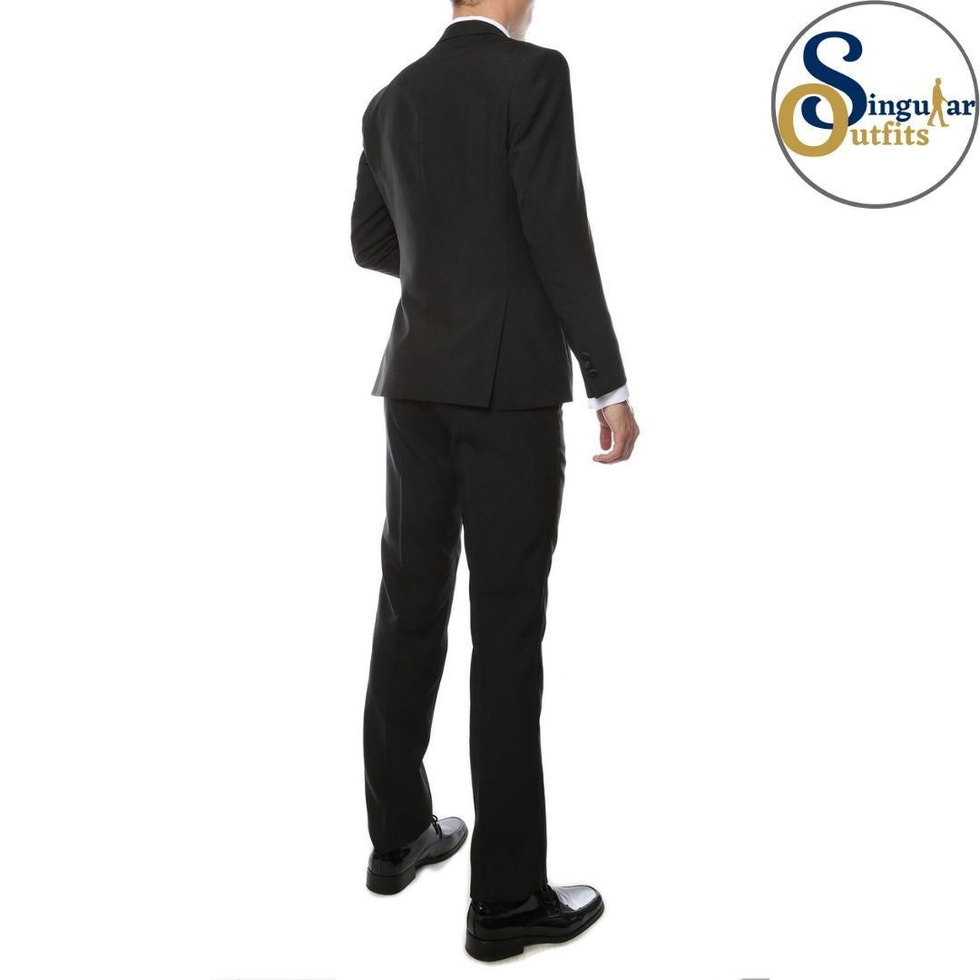 MMTUX Slim Fit 3 Piece Tuxedo Black Notch Lapel Singular Outfits Esmoquin Solapa Muesca Back