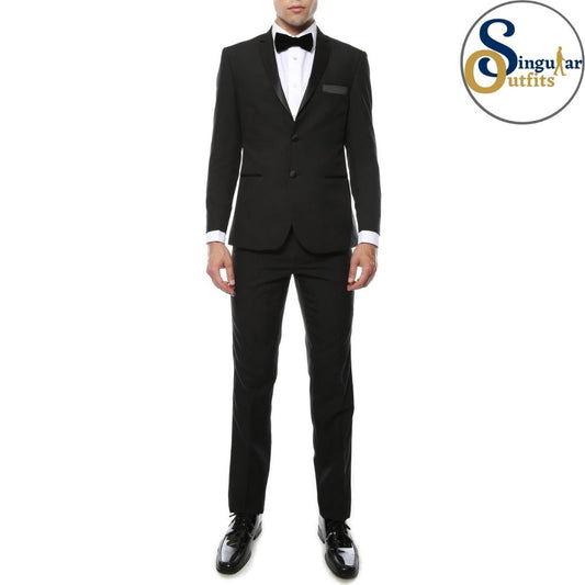 MMTUX Slim Fit 3 Piece Tuxedo Black Notch Lapel Singular Outfits Esmoquin Solapa Muesca Front