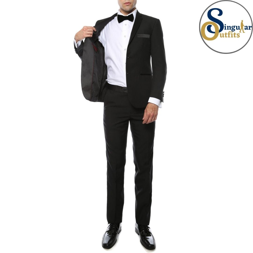 MMTUX Slim Fit 3 Piece Tuxedo Black Notch Lapel Singular Outfits Esmoquin Solapa Muesca Front Inside