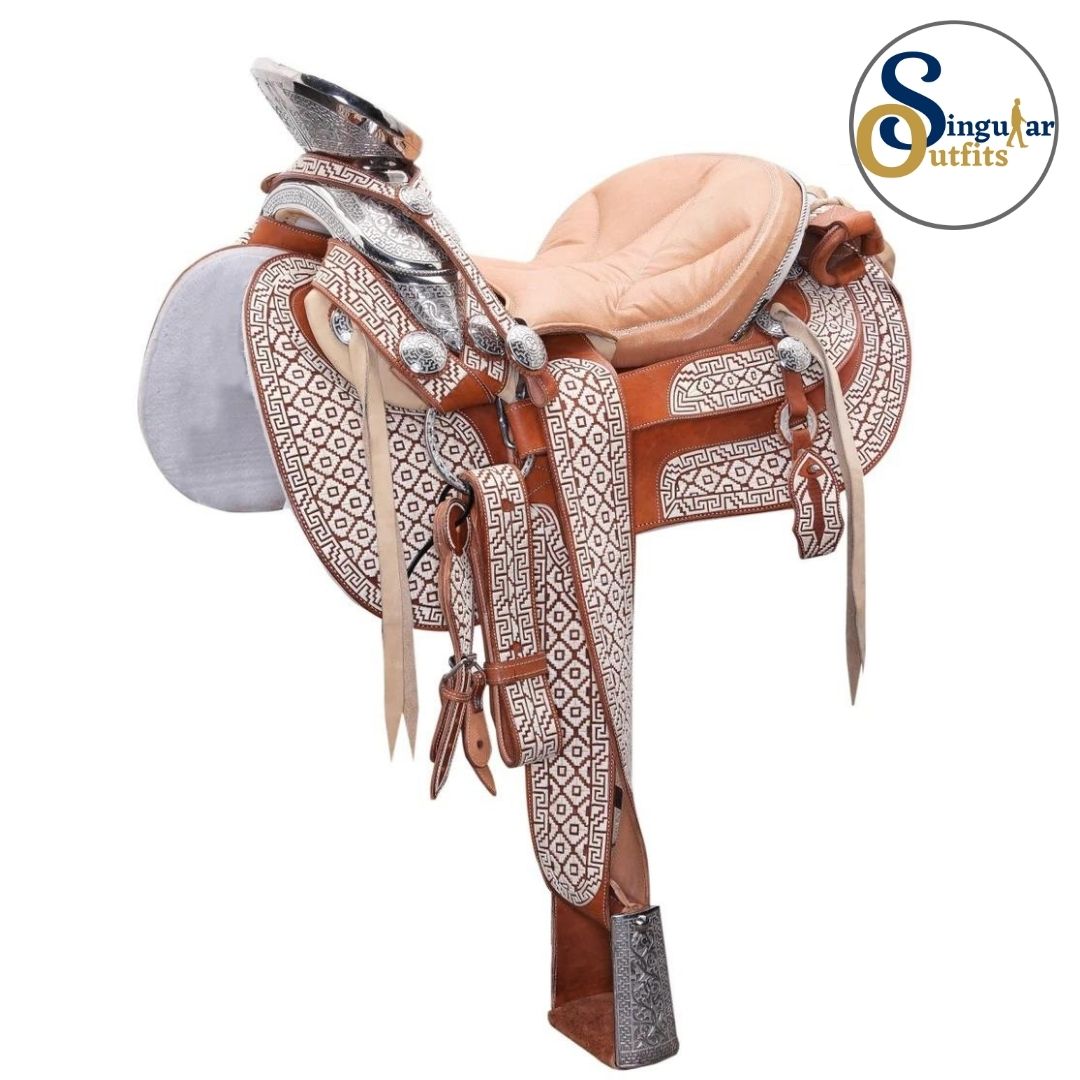 Montura charra Mexicana Bordada cola de pato miel SO-WD1052 Mexican Charro Horse Saddle