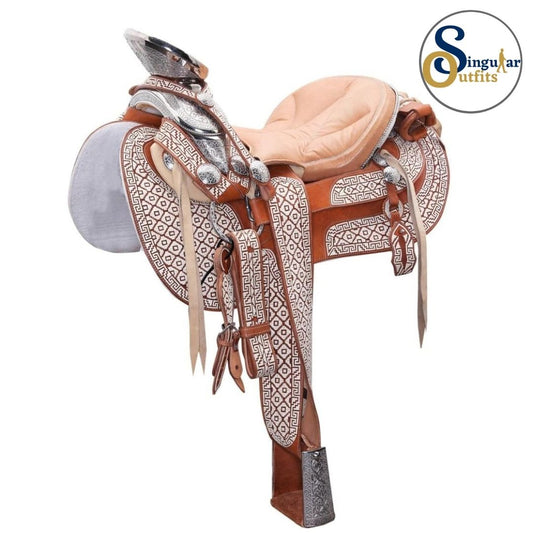Montura charra Mexicana Bordada cola de pato miel SO-WD1052 Mexican Charro Horse Saddle