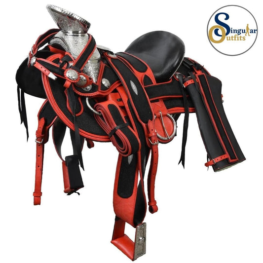 Montura charra Mexicana Negra cola de pato SO-WD1048 Mexican Charro Horse Saddle