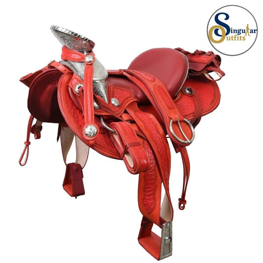 Montura charra Mexicana Roja cola de pato SO-WD1046 Mexican Charro Horse Saddle