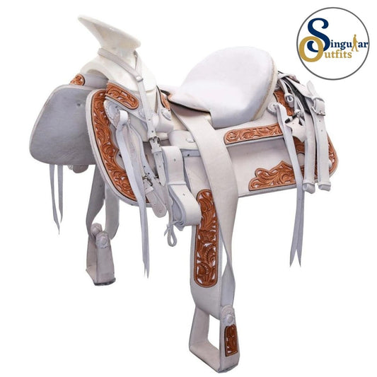 Montura charra Mexicana blanca basto redondo SO-WD1064 Mexican Charro Horse Saddle