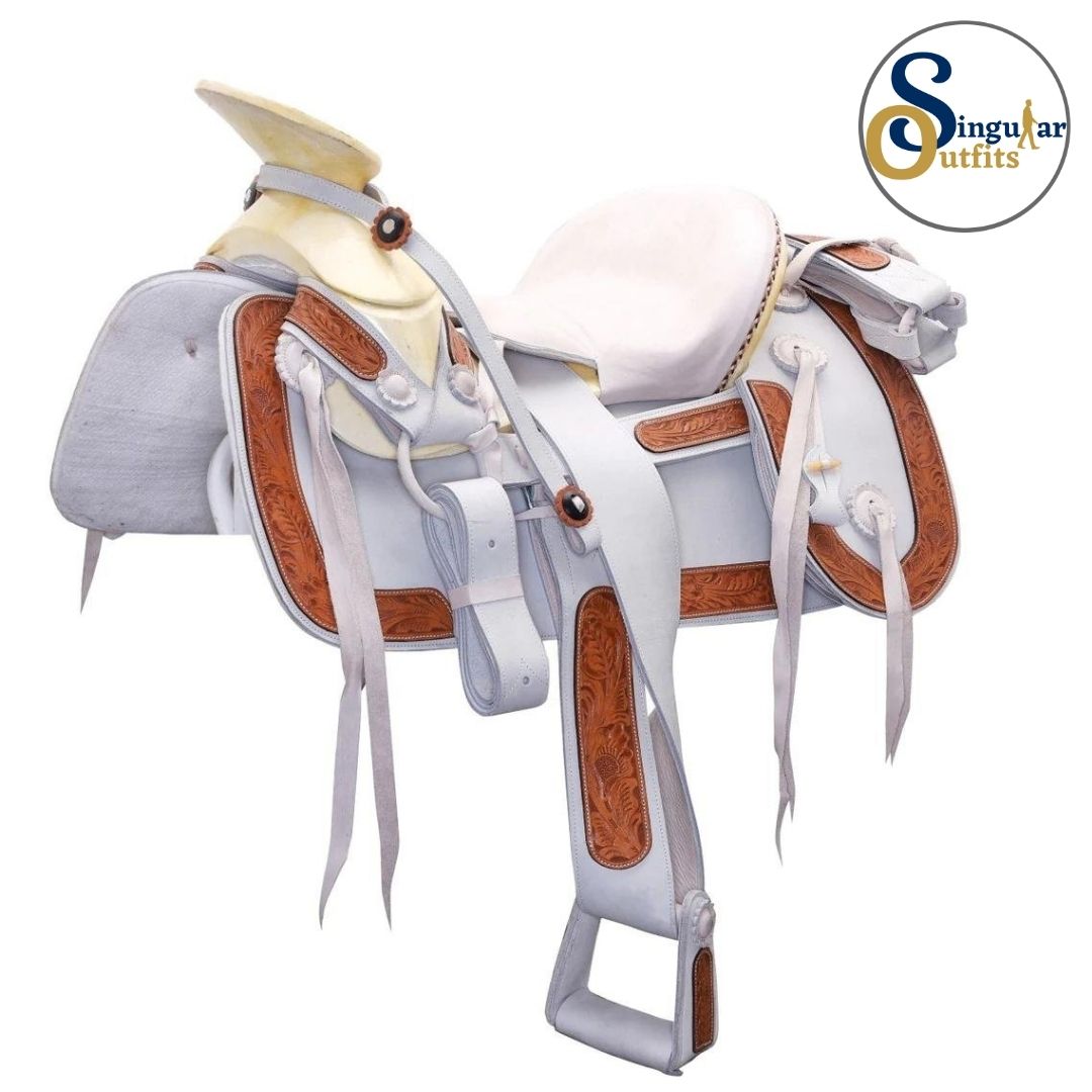 Montura charra Mexicana blanca basto redondo SO-WD1070 Mexican Charro Horse Saddle