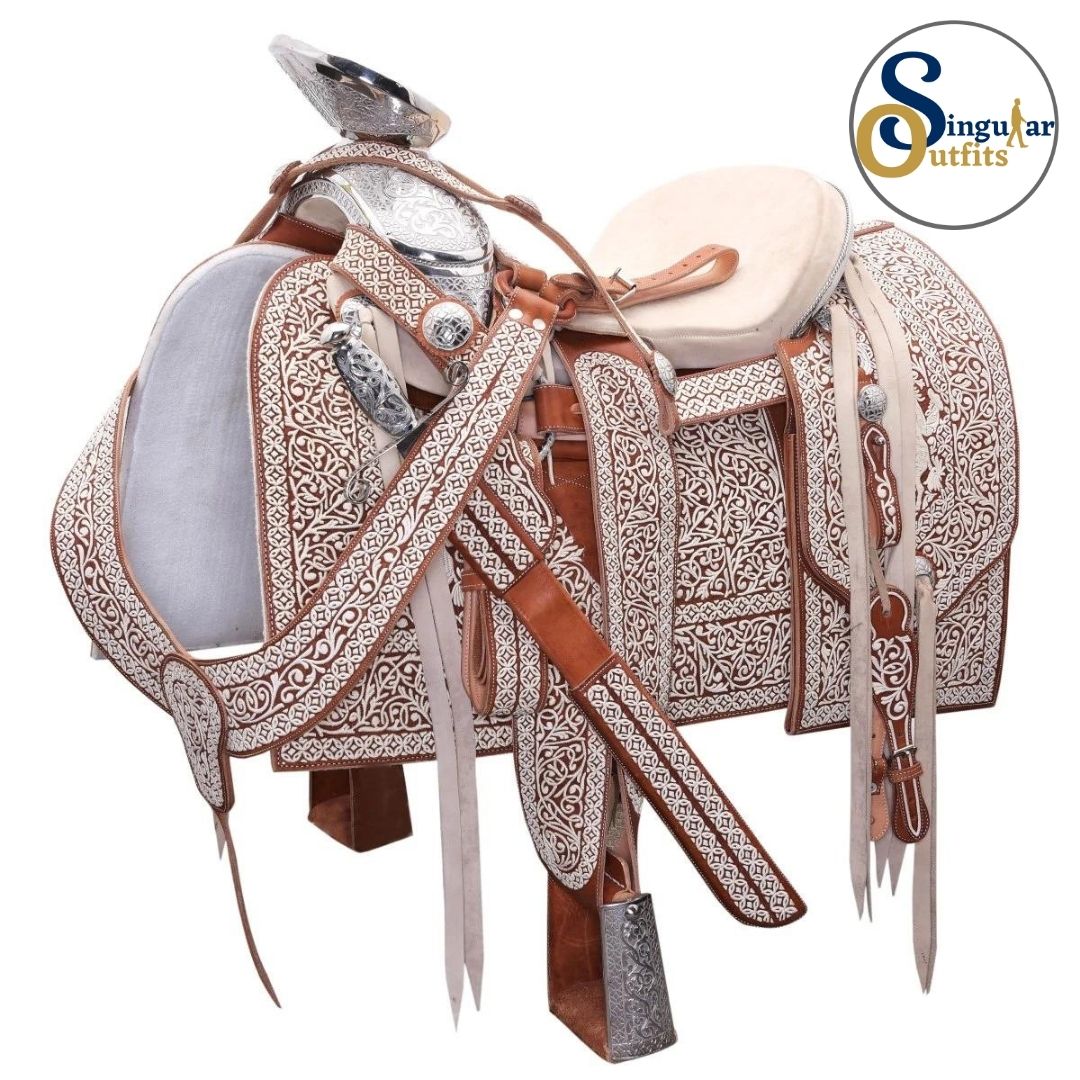 Montura charra Mexicana bordada miel SO-WD1053 Mexican Charro Horse Saddle