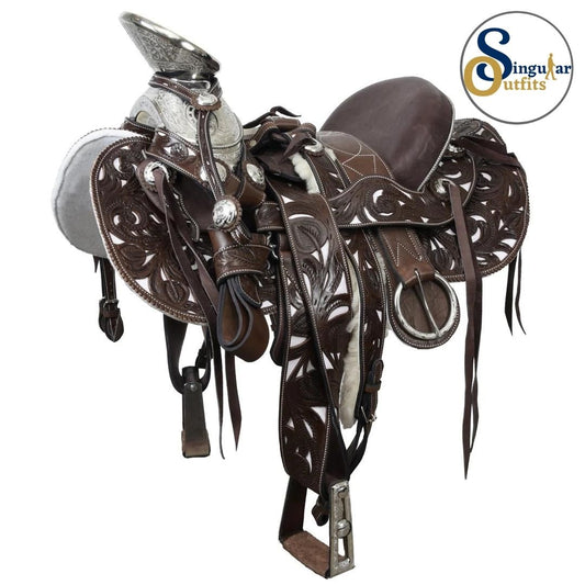 Montura charra Mexicana cafe cola de pato SO-WD1062 Mexican Charro Horse Saddle