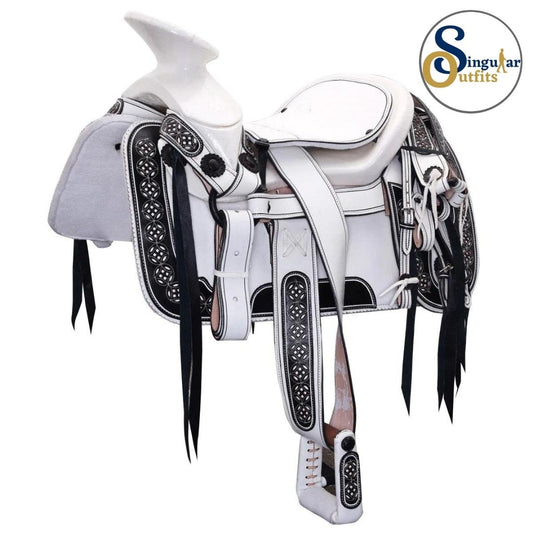Montura charra Mexicana cantina redonda blanco con negro SO-WD1075 Mexican Charro Horse Saddle
