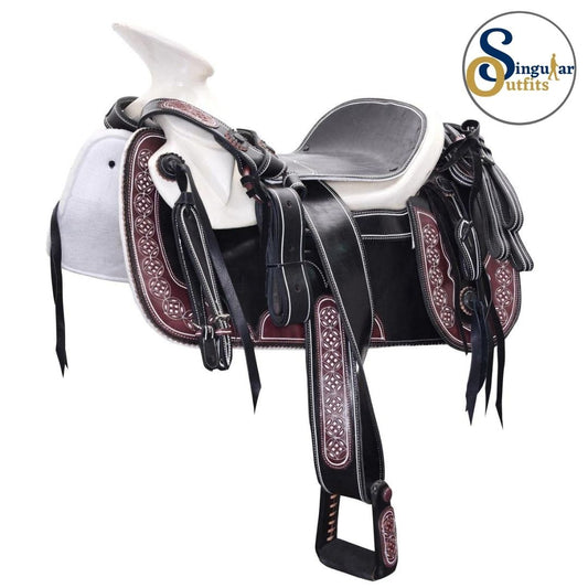 Montura charra Mexicana cantina redonda negra SO-WD1077 Mexican Charro Horse Saddle
