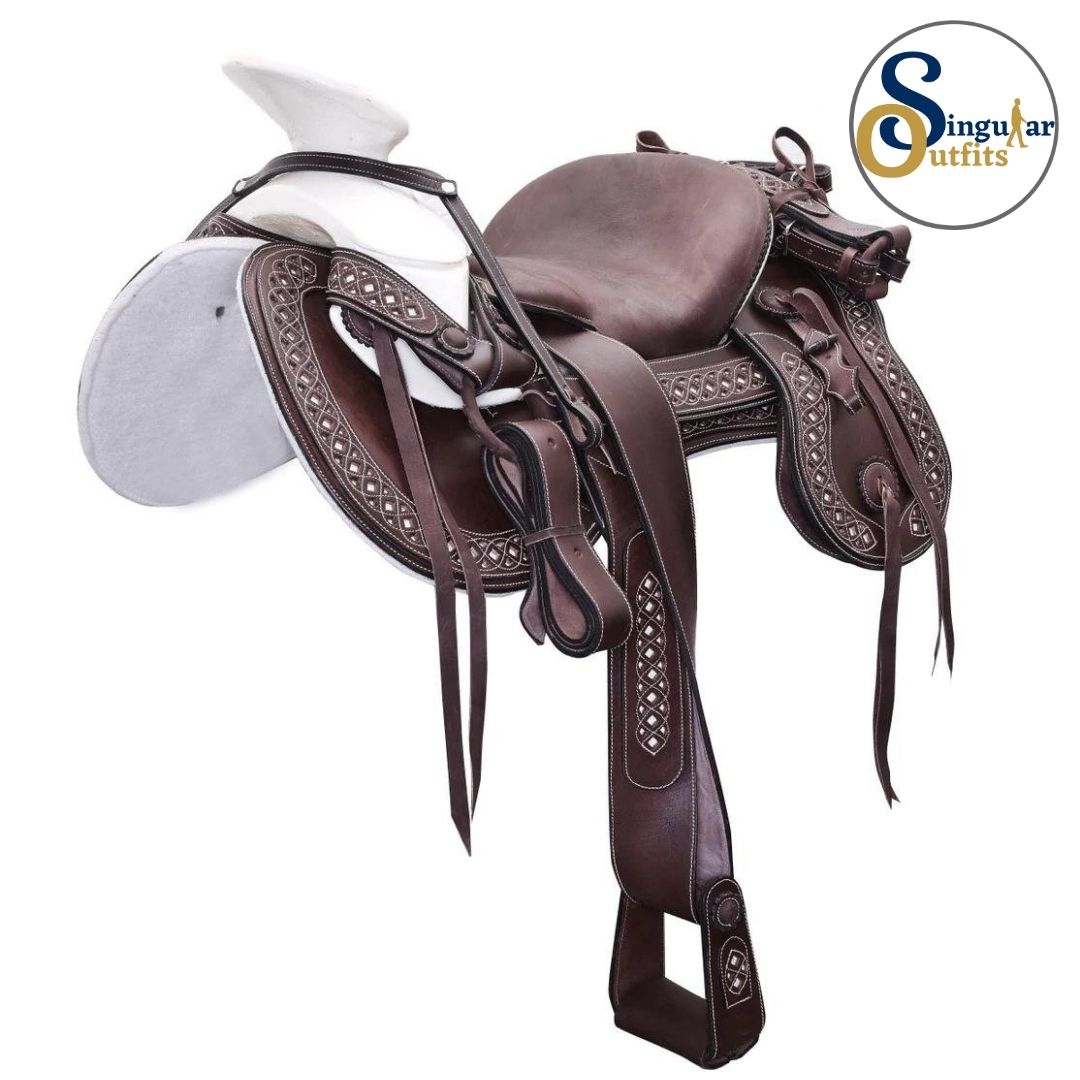 Montura charra Mexicana cola de pato brown SO-WD1073 Mexican Charro Horse Saddle